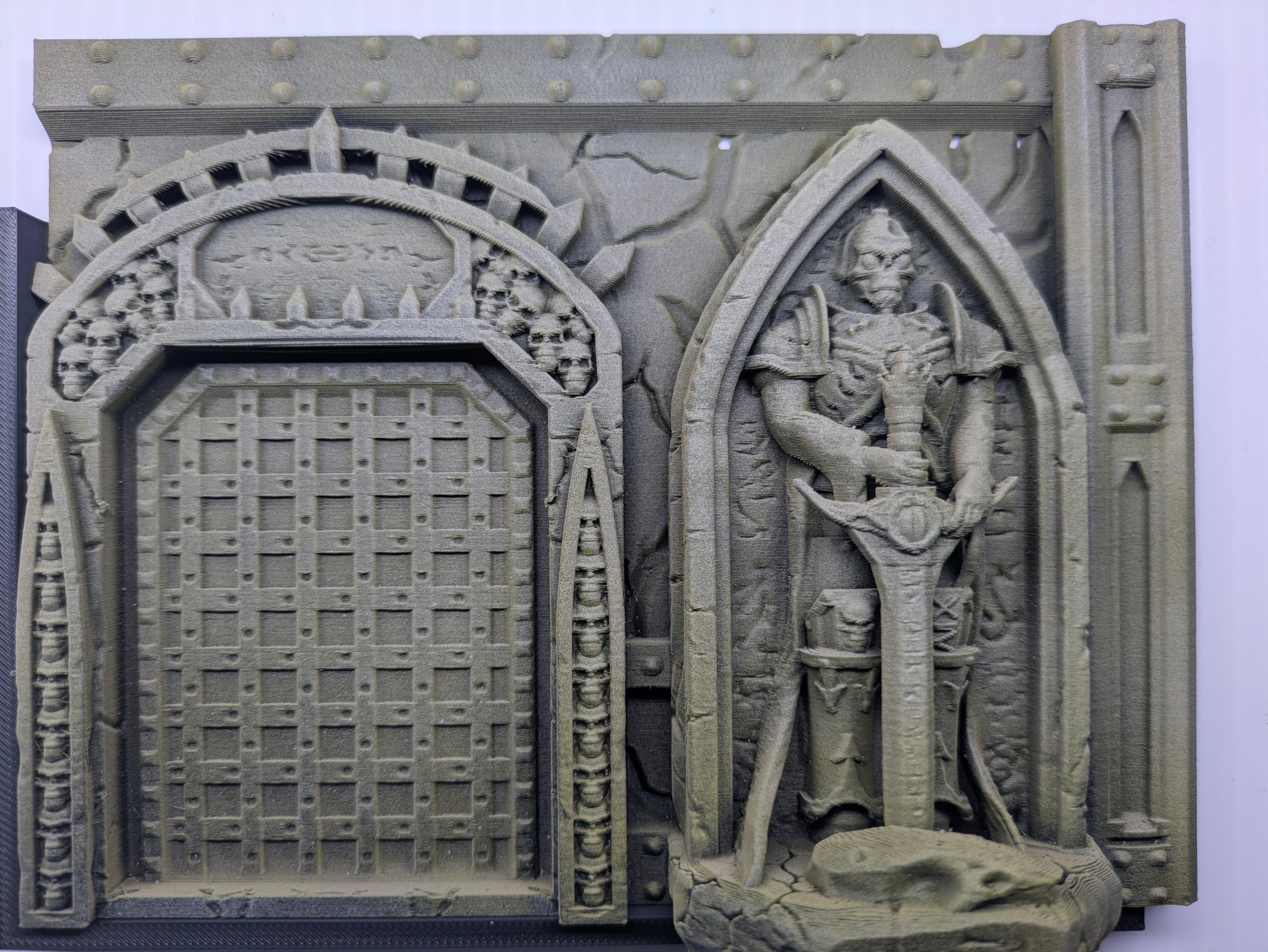 Decorative stone wall with architectural elements on a white background