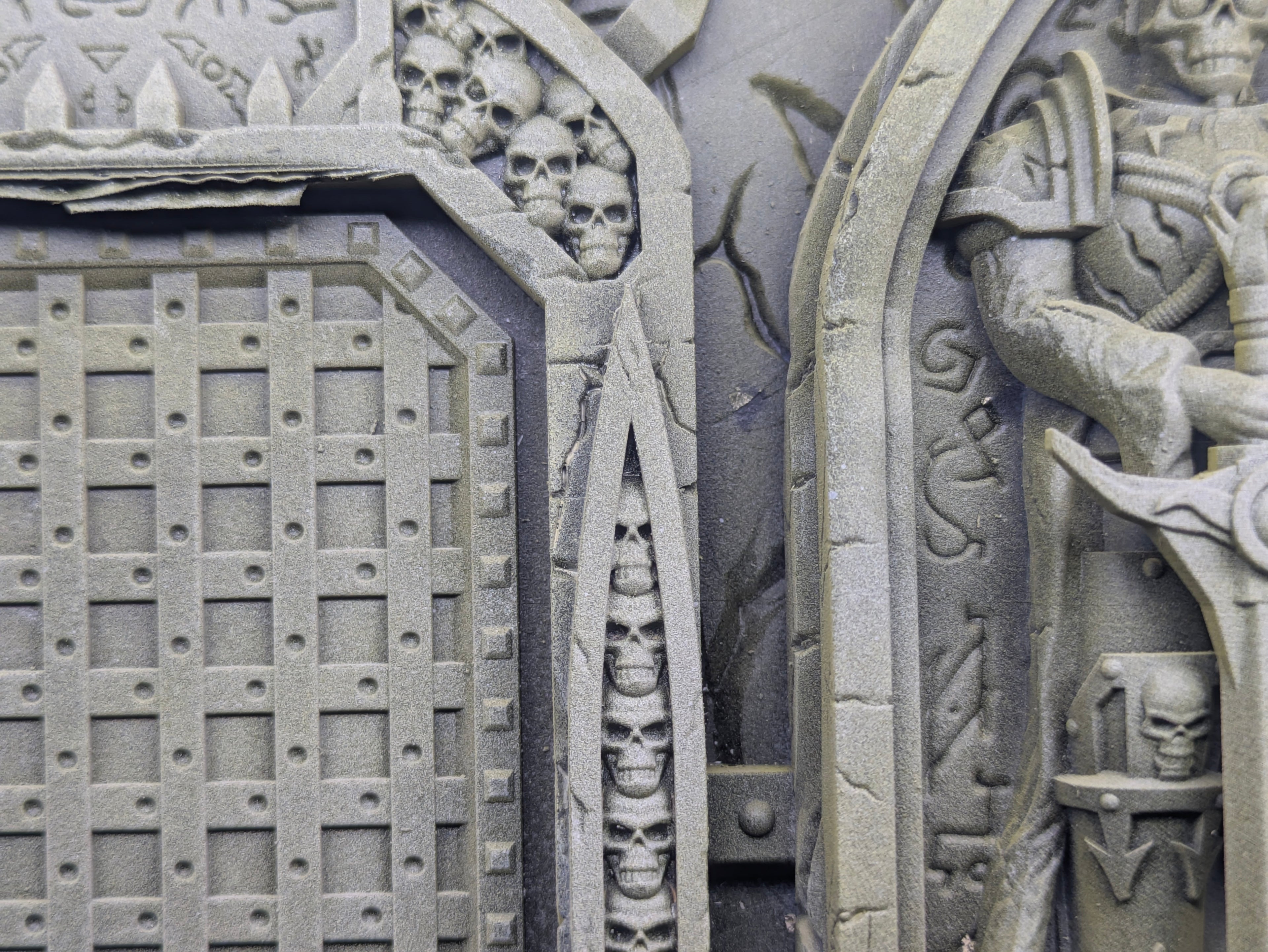 Close-up of a detailed architectural model with intricate designs and textures.