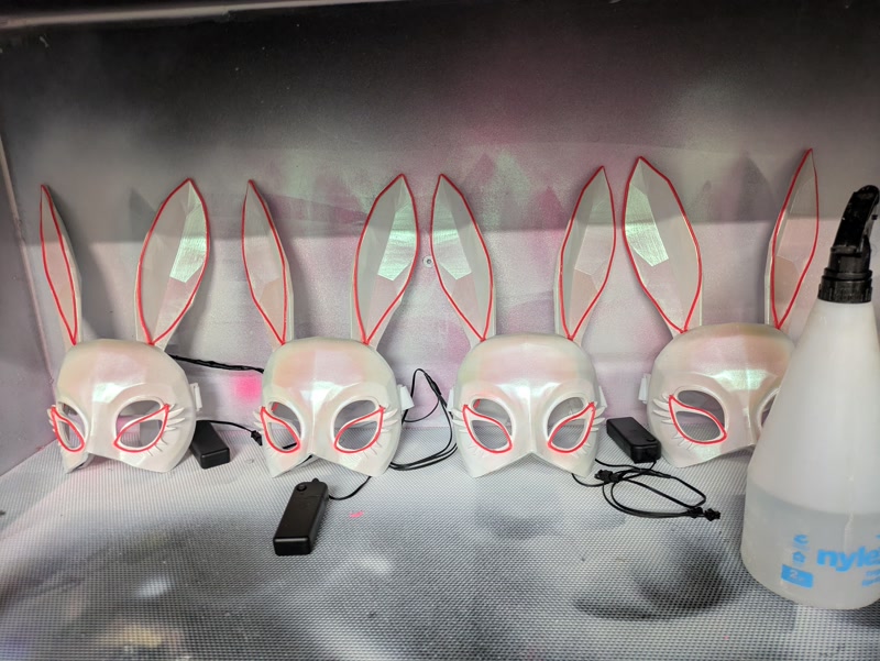 Batch of four bunny masks with EL wire LED integration